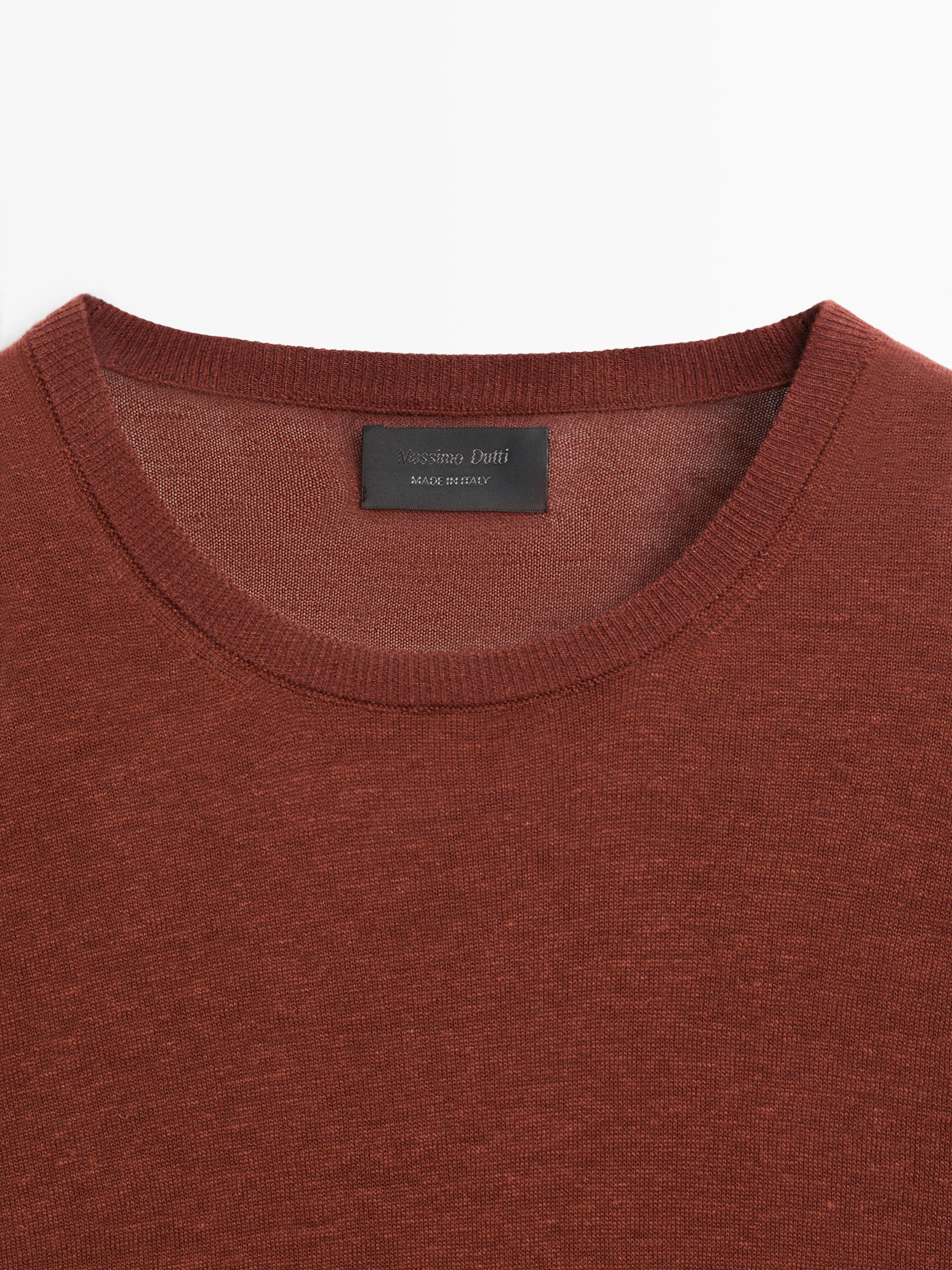 Pull en maille de lin et cachemire à col rond